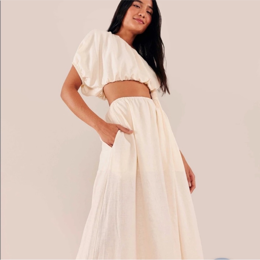 NEW Farm Río One Shoulder Cutout Linen Blend Dress Size Small HAS POCKETS